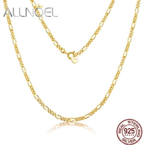 ALLNOEL Fashion 925 Sterling Silver Figaro Chain Wholesale Unisex 14K Gold Plated Figaro Chain Design 450MM