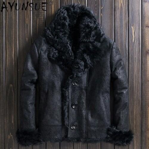 AYUNSUE 2020 Genuine Sheepskin Leather Jackets for Men Winter Jacket Real Sheep Shearling Coat Male Thick Clothes Veste LXR1075