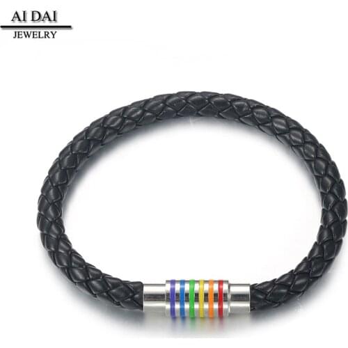 Six-color rainbow bracelet leather rope braided bracelet black simple men and women couples girlfriends jewelry