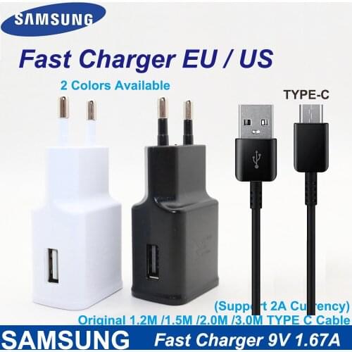 Samsung 9V1.67A Fast Charger US EU For S10 S9 Plus Fast Charger Travel Adapter 2M Type C Cable For Samsung Note 10 9 8 7 A50 A70