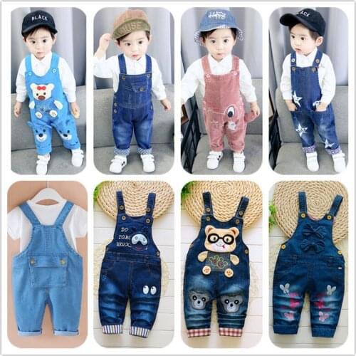 Childrens Denim Overalls jumpsuit cartoon animal cotton Baby Jeans Pants 1-4 years Boy girls Trousers Infant kids Clothing