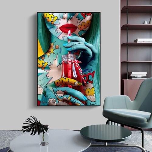 Graffiti Street Art Sexy Woman Canvas Paintings on The Wall Drinking Girl Posters Wall Art Pictures Cuadros Home Decoration