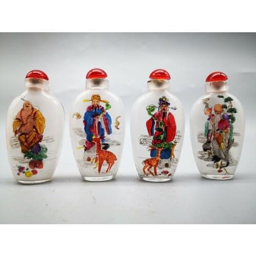 CollectableSnuff Bottles Coloured GlazeHand-Painte Fu Lu Shou Make A FortuneThe Fairy Drawing Coloured Drawing Home Decoration