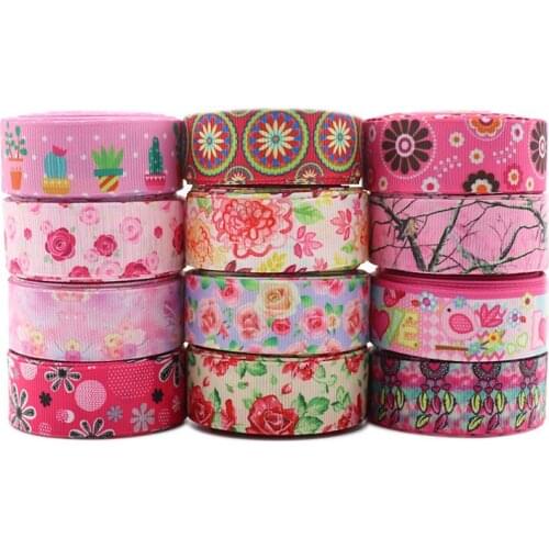 50 Yards 1" 22MM Flowers Printed Grosgrain Ribbons For Hair Bows DIY Handmade Materials Y2020122406