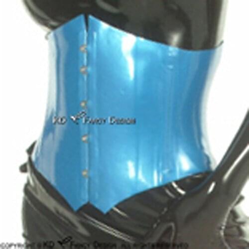 Metallic Blue Sexy Underbreast Latex Corsets With Lacing At Back Rubber Bustiers Top Clothing CY-0011