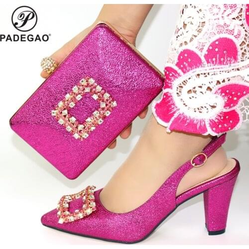 Fashion Nigerian Design High Heels Shoes and Bag To Match Italian Shoes and Bag Set in Fuchsia Ladies Party shoes and Bag
