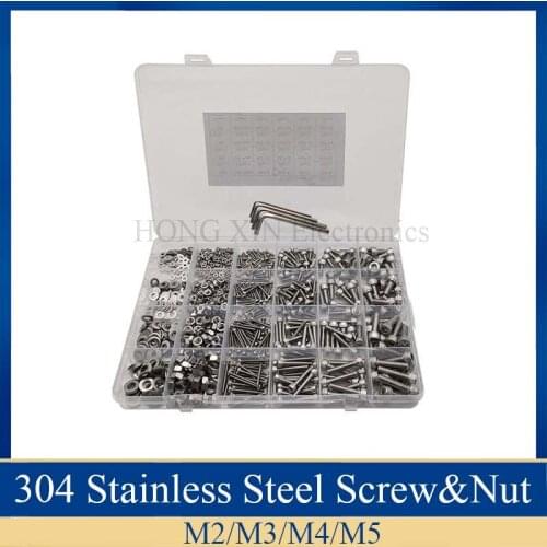 880pcs Hex Socket Head Cap Screw Set M2 M3 M4 M5 Stainless Steel HexagonCap Head Screw Kit Assortment