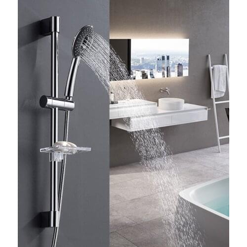Shower Riser Rail Sliding Bar & Handheld Shower Head with Soap Dishes Chrome Shower Head Holder Kit