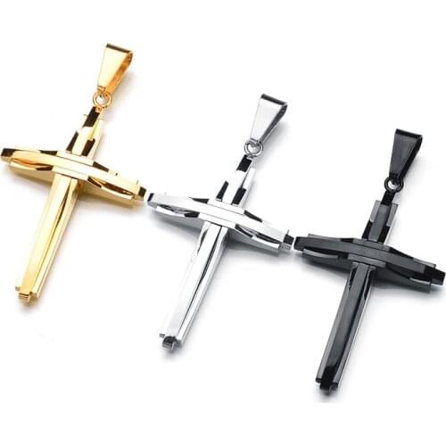 New Cross Splice Pendant Necklace For Men Women Black Gold Silver Color Necklaces Box Chain Link 20Inch Christian Jewelry