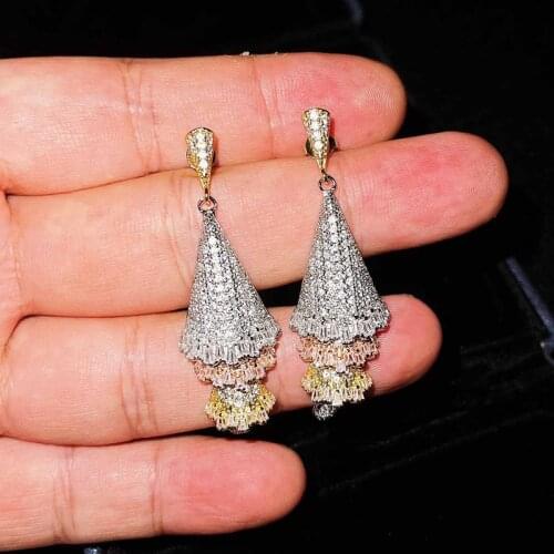 New Creative Christmas Tree Drop Earrings Inlay Full Shiny Zircon Fashion 3-Color Jewelry Womens Party Christmas Gift Wholesale