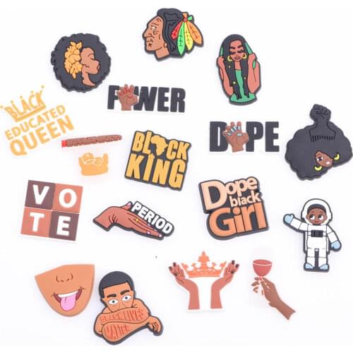 Single Sale Soft PVC Shoe Charms Croc JIBZ Decoration Black Girl Magic Accessories Clog Shoe Charm for Kids Gift