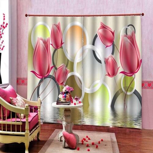 Simple Circle 3D lily Flowers Curtain For Living room Bedroom Geometric image Blackout Window Drapes Decor 2 Panels With Hooks