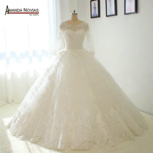 Straps Long Sleeves Puffy Ball Gown Wedding Dresses No Train Bridal Dress