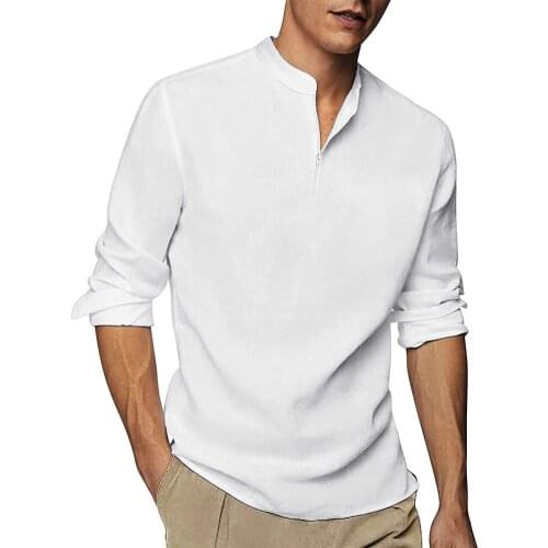 Mens Casual Long Sleeve Linen Shirts Fashion Autumn Spring Cotton Linen Blouse Shirts Handsome Men Shirt