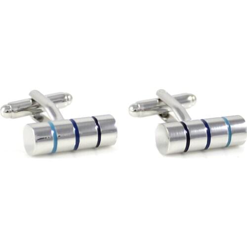 Silver Tone Blue And Black Rings Cylinder Cuff Links Fathers Day Gift Cuff Links Birthday Wedding Gifts Cuff Links