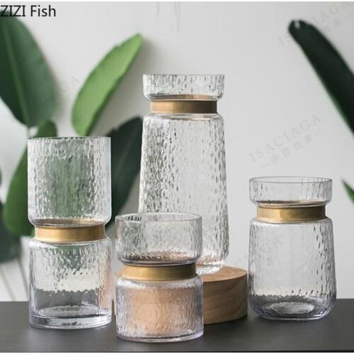 Modern Glass Vase Transparent Flower Arrangement Ornaments Crafts Golden Border Art Polka Dot Vase Home Decoration Furnishings