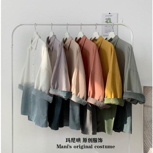 Summer Thin Shirt Men Japanese Tide Gradient Five Big Yards Short Sleeve T-shirt Of Mens Shirt Sleeve Men Loose Shirt S-3XL