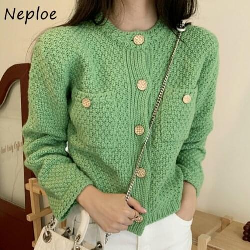 Neploe Vintage O-neck Double Pockets Sweaters 2021 Chic Exquisite Button Coat Autumn Winter Loose All-match Knitted Cardigans