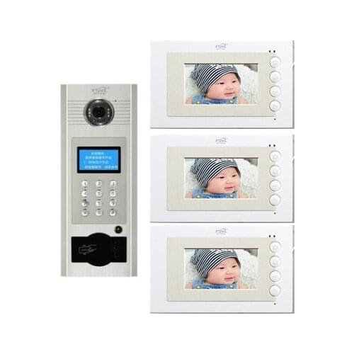 XINSILU Visual building intercom system doorbell 4.3" Video Door Phone w/t Inductive and Password Unlocking for 3-apartments