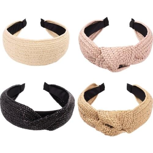 Korean Fashion Temperament Handmade Straw Raffia Headband Hairpin Headdress Simple Broad-brim Fresh Hairband 1pcs