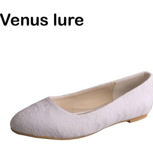 Venus lure Custom Handmade Closed Toe Lace Flat Wedding Shoes for Bride Women