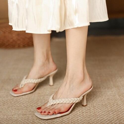 New Spring/summer Womens Slippers 2021 Korean Style Square Toe Sandals Flip-flops Female High-heeled Shoes Mothers Day Gift