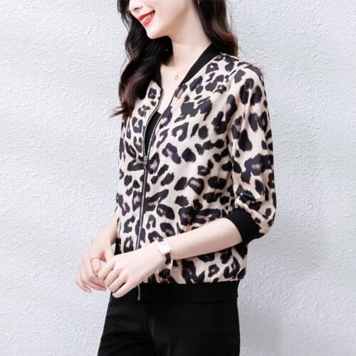 Satin Top Coat Jacket 2021 Autumn Fashion Silk Top Coat Womens Jackets Woman Clothing Cardigan Leopard Print Zipper Ladies Tops