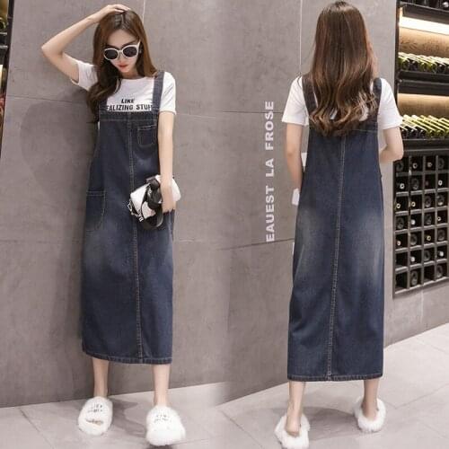 Denim Dresses Summer 2019 Female Jeans Overall Dress Women Suspenders Vintage Dress Midi Long Jean Dresses Women 2019 AA4950