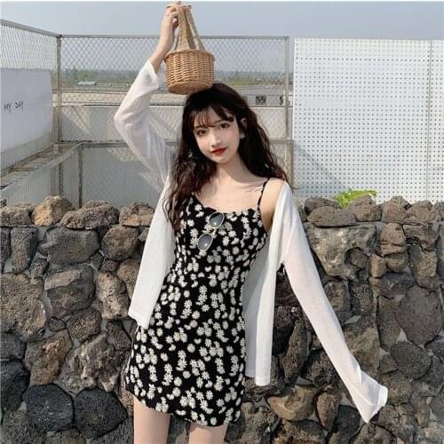 Summer Women Fashion Sweet Daisy Floral Print A-line Spaghetti Strap Dresses Cottagecore Camisole Mini Dress Prairie Chic Robe