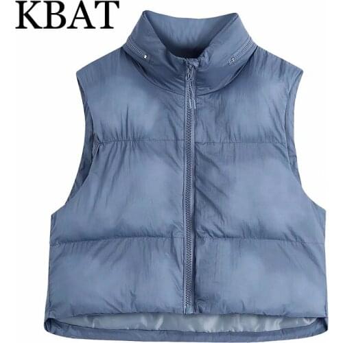 KBAT Autumn 2021 Solid color Sleeveless Jacket Women Vest Winter Warm Vest Woman Short Vests Fashion Zipper Office Vests