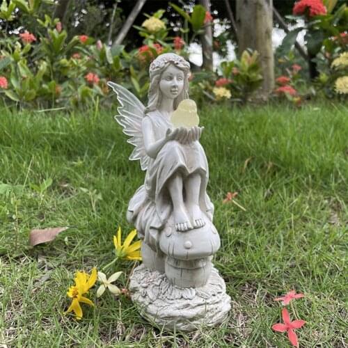 1PC Elf Girl Funny Resin Statue Cute DIY Bonsai Decoration For Desk Outdoor Garden Sculpture Solar Fairy Statue Ornament