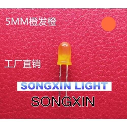 1000pcs 5mm Diffused Orange (600-610nm) Color Round 2V 20mA DIP LED Diode Light Through Hole 5 mm Light-Emitting Diode LED Lamp