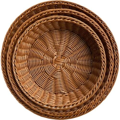 3PCS Fruit Basket Bread Basket Round PP Woven Basket Supermarket Fruit and Vegetable Display Basket Snack Storage Basket