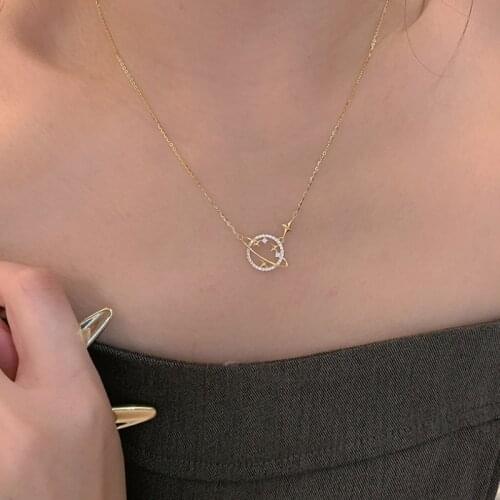 925 Sterling Silver Simple Diamond Gold Planet Pendant Necklace Women Fashion Wedding Party Jewelry Accessories