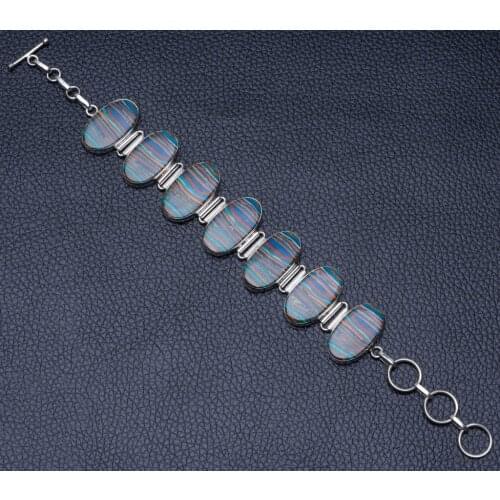 Natural Rainbow Calsilica 925 Sterling Silver Bracelet 7-8 1/4" P2048