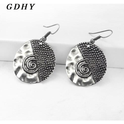 GDHY Bronze Round Drop Earrings Bohemian Sun Decorative Irregular Round Spiral Sun Decorative Pattern Earrings Holiday Jewelry