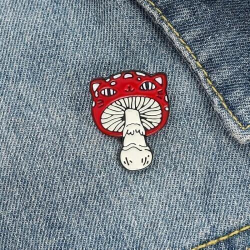 Cat Face Mushroom Enamel Pin Custom Animal Plant Brooch Clothes Lapel Pin Badge Cartoon Jewelry Gift for Kids Friends Wholesale