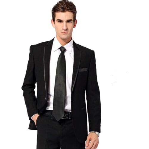Custom Made Mens Suits Groomsmen Notch Lapel Groom Tuxedos Black Wedding Best Man Suit (Jacket+Pants+Tie+Hankerchief) A15