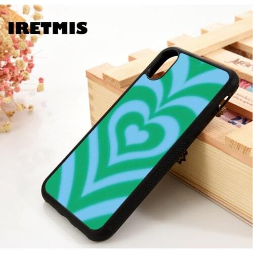 Iretmis 5 5S SE 6 6S TPU Silicone Rubber Phone Case Cover for iPhone 7 8 Plus X Xs 11 12 MINI Pro Max XR Green Heart Trance