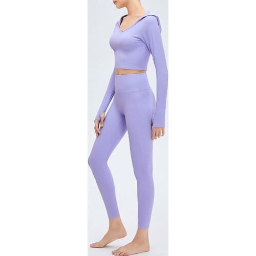 Long Sleeve Yoga Set Women Running Hooded Sportwear Workout Tracksuit Leggings and Top Gym Clothes Suit for Fitness Sport Outfit