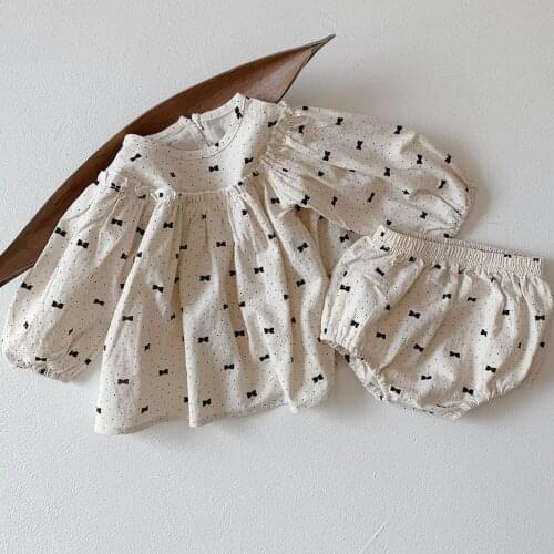 Newborn Baby Girls Spring Clothing Sets Bowknot Polka Dots Printed Blouses Shorts 2pcs Korean Style Toddlers Kids Suits