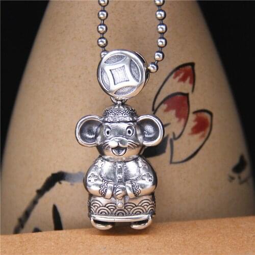 2021 New S925 Sterling Silver Lucky Rat with Big Ears Pendant