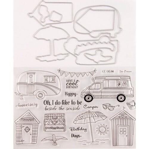 Travel Car Summer Metal Cutting Dies and Clear Stamps for Scrapbooking DIY Crafts Die Cut Stencils Card Make Photo Album Decor
