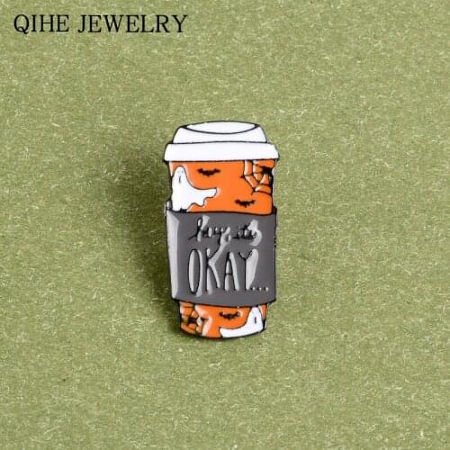 Halloween Cup Pin Night Ghost Spider web Bat Coffee Mug Brooch For Women Men Halloween Party Custom Badge Cartoon Enamel Pins