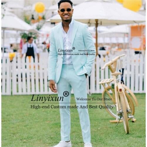 Mint Green Men Suit Notched Lapel For Party Prom Wedding Groom Wear Tuxedos Blazers Costume Homme 2 pieces Jacket+Pants