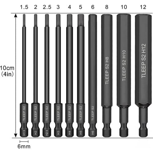 10pcs Hex Head Allen Wrench Drill Bits Set 100mm Long Metric Allen Screwdriver Bits Magnetic Tip Hex Key Screwdriver Socket Bit