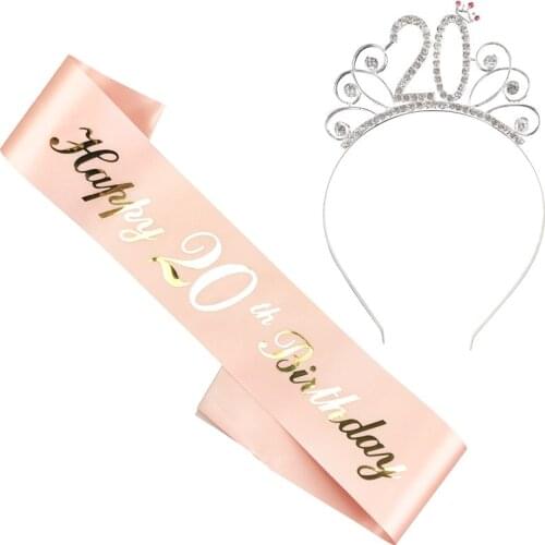 16/18/20/30/40/50 Happy Birthday Party Shoulder Strap Crown Set Rose Gold Letters Party Decoration 18 Years Old Shower Gift