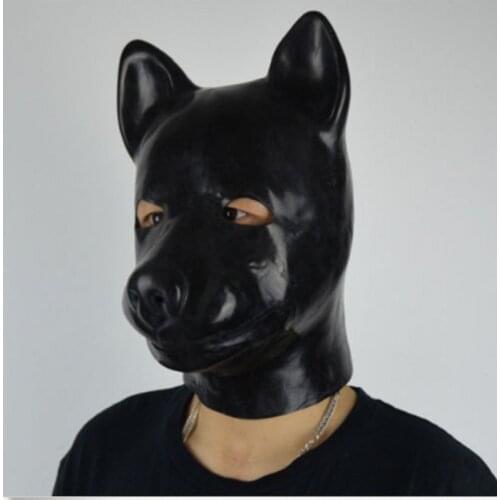 New extra thickness 1.6-2.0mm Latex rubber fetish animal mask with zipper puppy slave dog hood solid nose