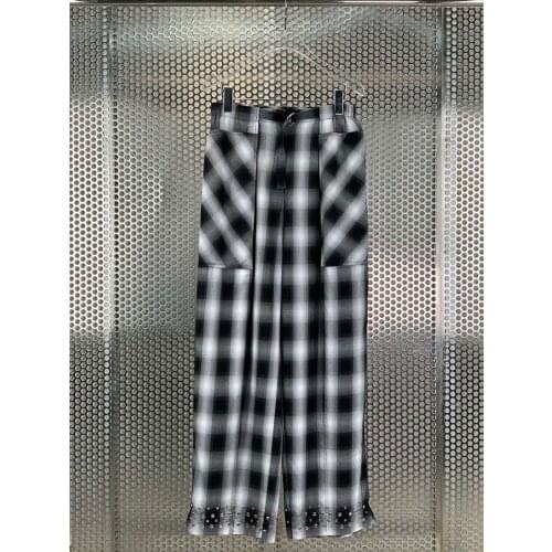 New 2021SS Spring Women Rivets Plaid Wide Leg Ppants Ladies Casual Fashion Llong Trouse 2 Color Ddxgz2 4.18