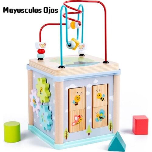 New Wooden Childrens Multifunctional Four-sided Bead Treasure Box Shape Matching Early Childhood Cognitive Educational Toys